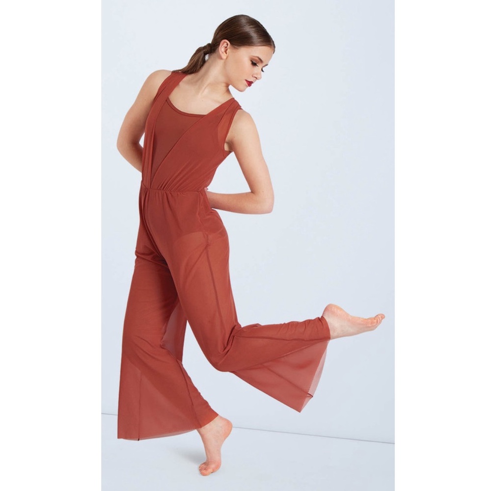 Balera Cowl Drape Power Mesh Jumpsuit Copper LC Contemporary Costume